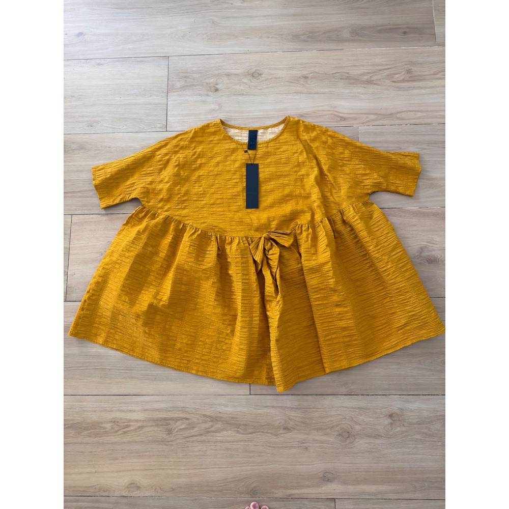 Kedem Sasson Yellow Crinkle Cotton Oversized Tunic Top KS4178 Size 0 NWT